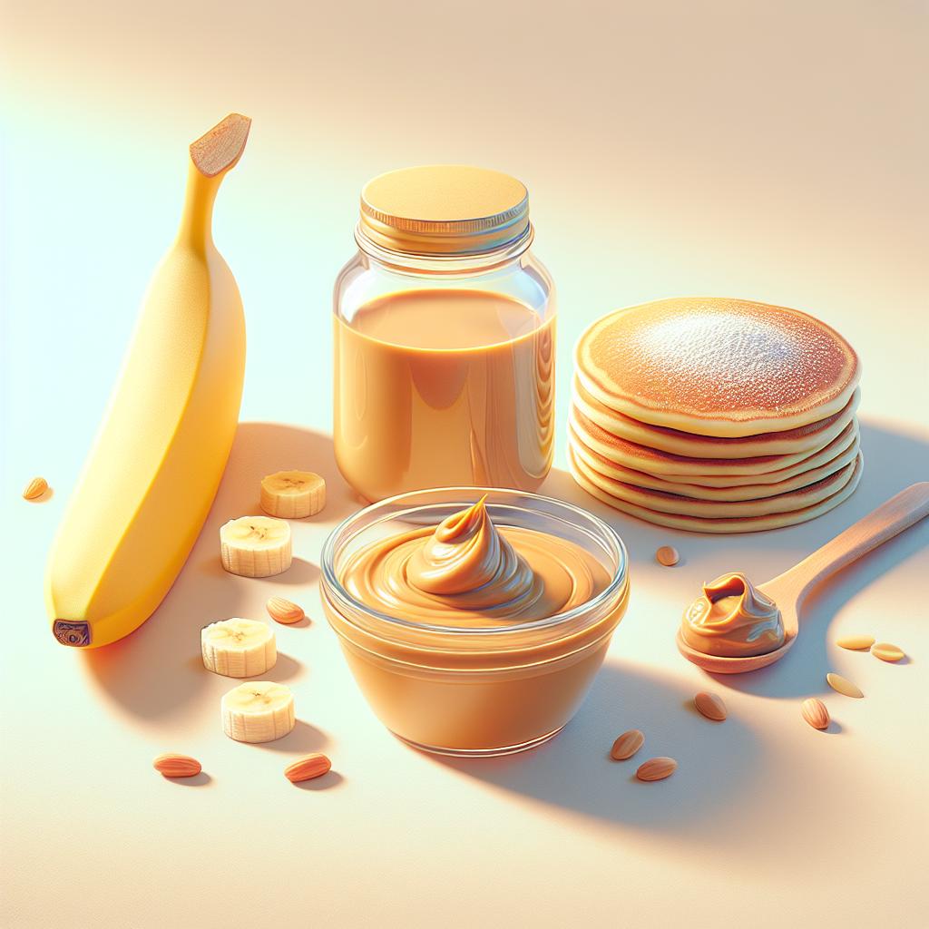 Ingredience potřebné pro Zdravou snídani banán: Banánové lívance s arašídovým máslem