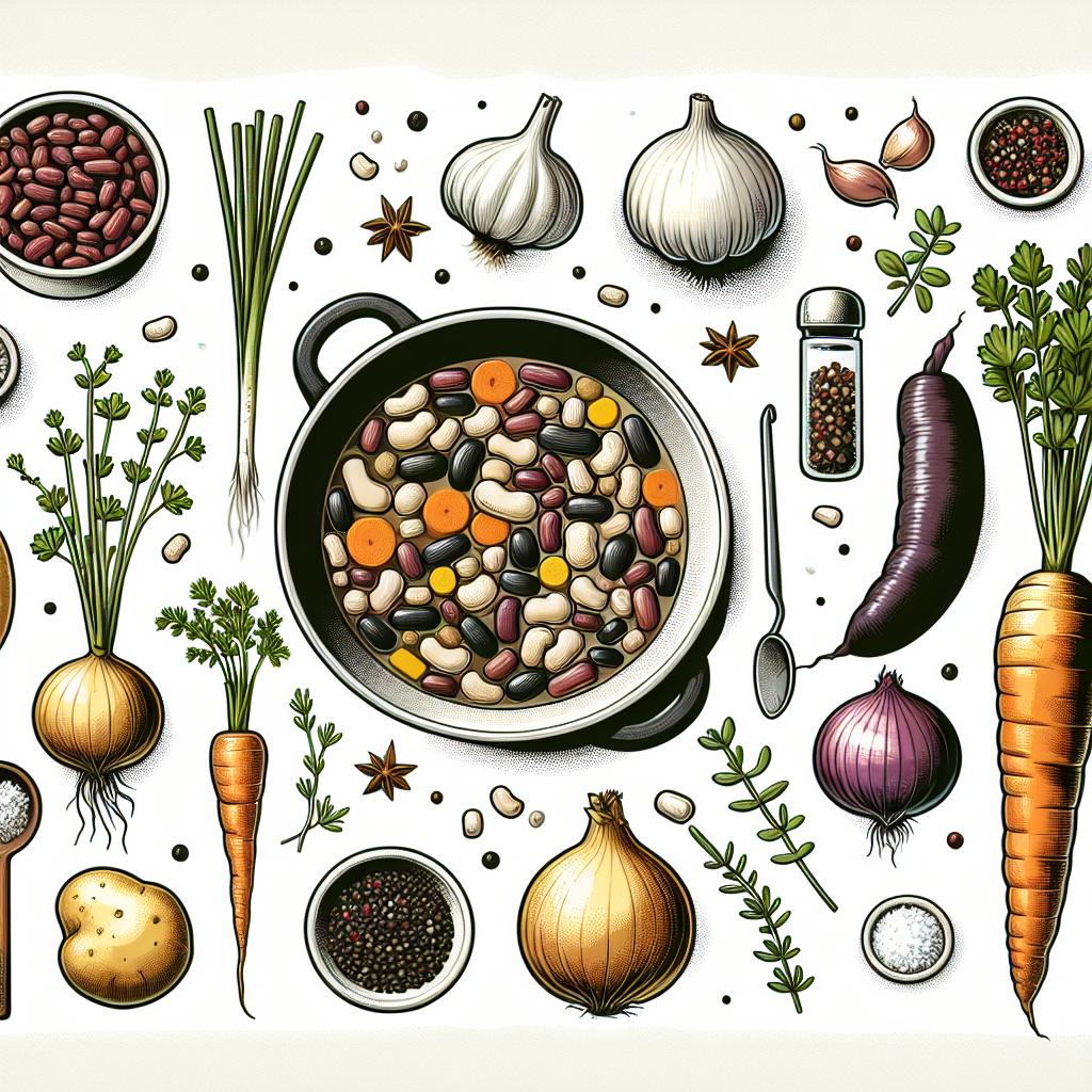 Ingredience potřebné k přípravě fazolové polévky s kořenovou zeleninou