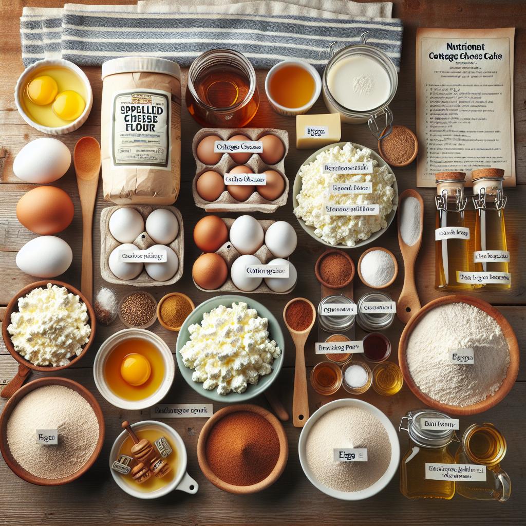 Suroviny potřebné pro zdravou tvarohovou bábovku ze špaldové mouky