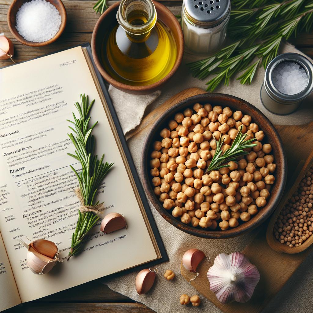 Ingredience potřebné k přípravě pečené cizrny s rozmarýnem