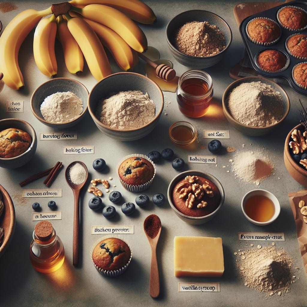 Ingredience potřebné na zdravé banánové muffiny bez přidaného cukru