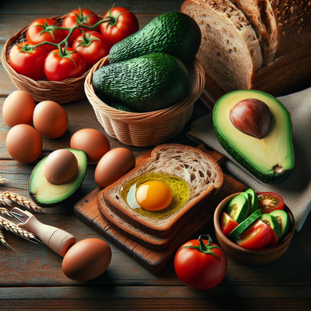 Ingredience potřebné⁣ pro zdravé slané snídaně:​ avokádový toast ‍s vejcem a rajčaty