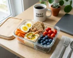 Vyvážený fit oběd v krabičce - grilované kuřecí prso, pečená zelenina a quinoa