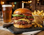 Šťavnatý burger v podniku v Karlíně